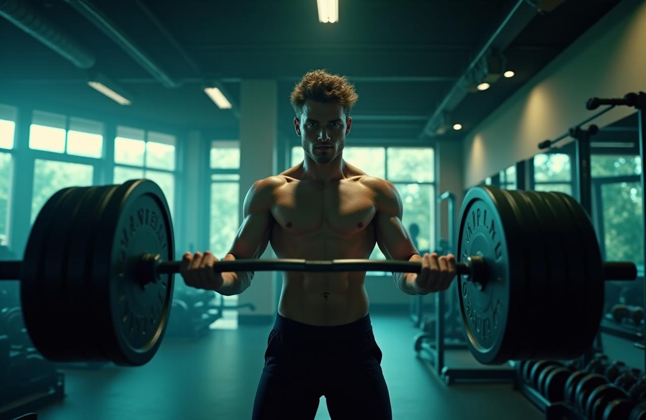 Athlet beim intensiven Krafttraining in einem modernen Fitnessstudio